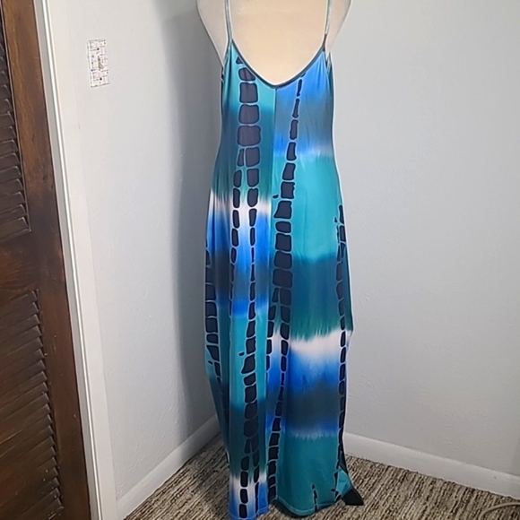 Shein Shades of Blue, White Maxi-Dress OS Pockets, Spaghetti Straps Size 12 NWOT - Picture 7 of 11